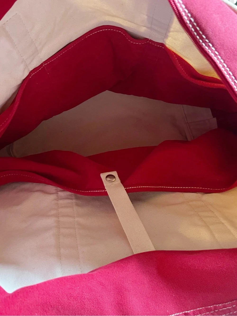 Lands End X-Large Christmas Tree Canvas Tote Cream & Red